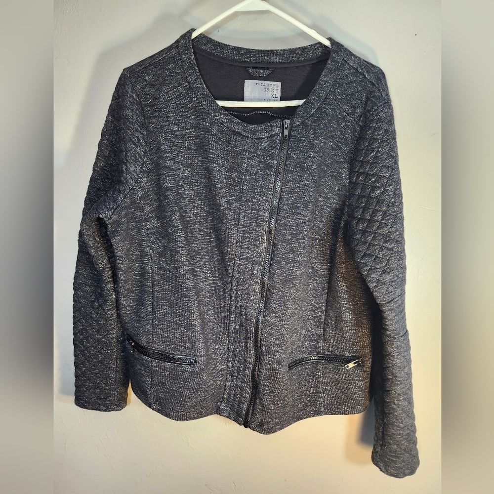 Ruff Hewn Gray Textured Zip-Up Quilted Sleeves Moto Jacket Sz XL